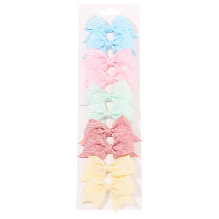 10Pcs/Set Solid Color Kids Bows Hair Clips for Baby Girls Handmade Ribbon Bowknot Hairpin Barrettes New Year Hair Accessories