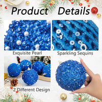 6Pcs 3.94" Christmas Ball Ornaments Glitter Shatterproof Christmas Tree Ornaments Sequin Xmas Hanging Balls Decorations for Wedding Party Holiday(Sapphire, 6Pc-10Cm)