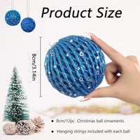 3.15" Christmas Ball Ornaments Glitter Shatterproof Christmas Tree Ornaments Sequin Xmas Hanging Balls Decorations for Wedding Party Holiday(Sapphire, 12Pc-8Cm)