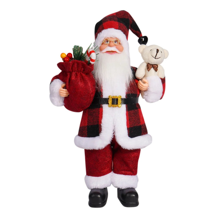 12 Inches Christmas Standing Santa Claus Figurine Hand Crafted Red Coat Santa Figure Doll for Home Office Table Christmas Decoration Party Favor